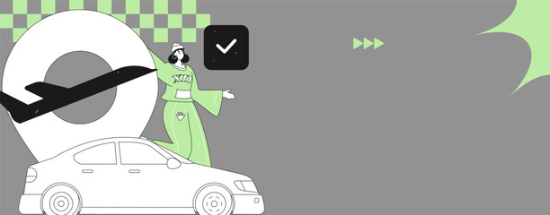 Obraz premium Flat vector concept operation hand drawn illustration of people taking a taxi 