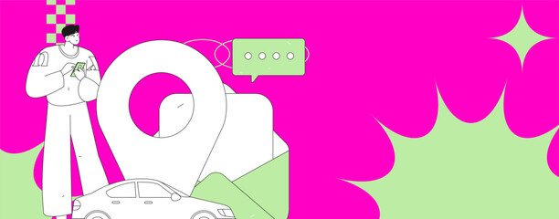 Flat vector concept operation hand drawn illustration of people taking a taxi
