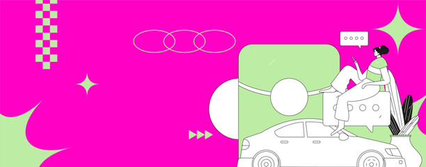 Flat vector concept operation hand drawn illustration of people taking a taxi
