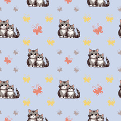 Seamless pattern with cute cats. Perfect for textiles, wallpaper, wrapping paper and baby products.	
