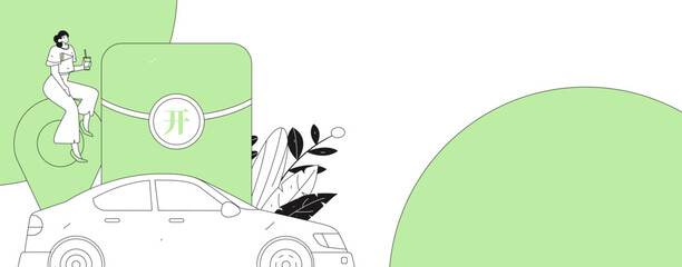 Flat vector concept operation hand drawn illustration of people taking a taxi
