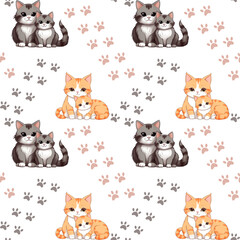 Seamless pattern with cute cats. Perfect for textiles, wallpaper, wrapping paper and baby products.