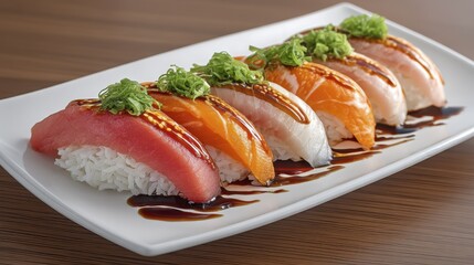 A vibrant display of nigiri sushi glisten-4 - visual studio seaweed