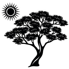 Obraz premium Tree with sun icon silhouette vector with white background.