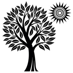 Obraz premium Tree with sun icon silhouette vector with white background.