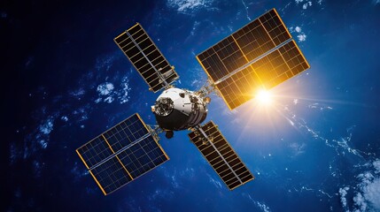 Concept art of solar satellite collecting energy in orbit
