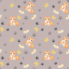 Seamless pattern with cute cats. Perfect for textiles, wallpaper, wrapping paper and baby products.