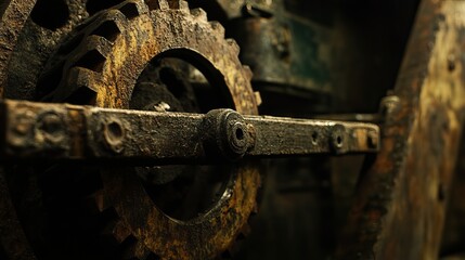 Dark moody shot of drill press lever arm with rusted mechanical texture