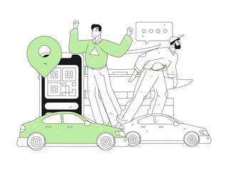Flat vector concept operation hand drawn illustration of people taking a taxi
