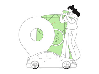 Flat vector concept operation hand drawn illustration of people taking a taxi
