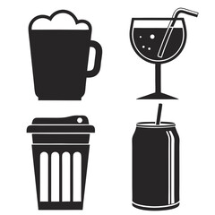 Coffee cup icon set with various drink symbols including coffee, tea, wine, beer, and cocktails in a vector design