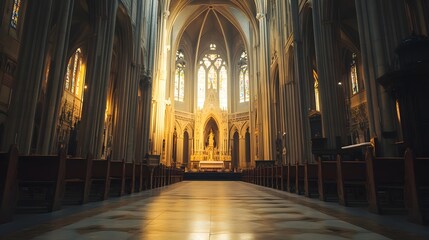 Obraz premium Sunlight floods grand church interior