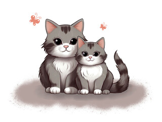 Kittens with butterflies. Cute illustration for your design on transparent background