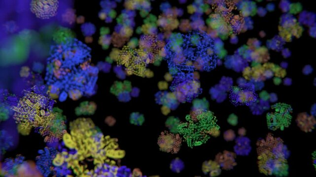 Chain of amino acid or bio molecules called protein flying around | protein molecules video in HD