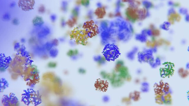 Chain of amino acid or bio molecules called protein flying around | protein molecules video in HQ