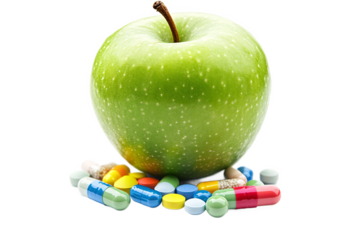 A fresh, juicy green apple, a healthy fruit, is isolated on a clean white background, representing a natural and nutritious snack