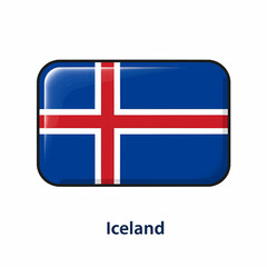 Obraz premium A clear digital illustration of the rectangular flag of iceland. Below the flag, the word 