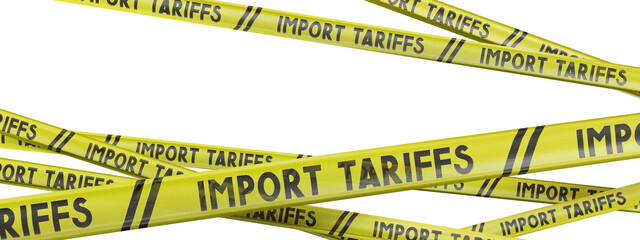 Import tariffs yellow tapes - 3D illustration