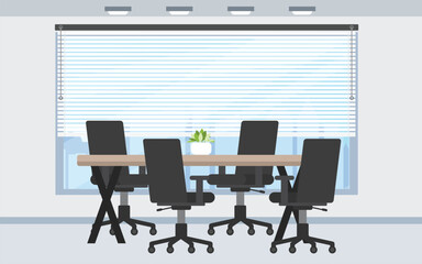 Small meeting room interior on high floor skyscraper view.