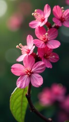 Obraz premium Juicy pink Cercis canadensis flowers on a branch, spring bloom, delicate