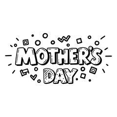 Bold, playful Mother's Day lettering with whimsical, doodle-style graphic elements.  Suitable for advertising, greeting cards, or editorial related to mothers, family, or holidays.