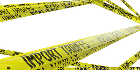 Import tariffs yellow tapes - 3D illustration