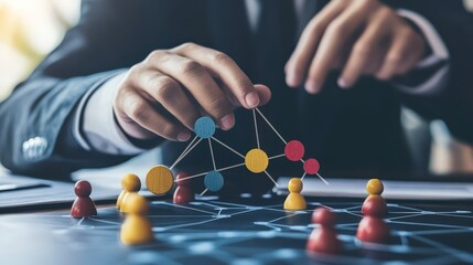 Businessman connecting network piece, symbolizing global connection and technological innovation