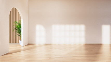 Empty luxury modern Room with a large window and Natural Light, Modern interior design with a light empty mock-up wall. 