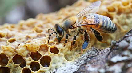 Beekeeper conducts hive inspection on sunny day to ensure bee health and productivity