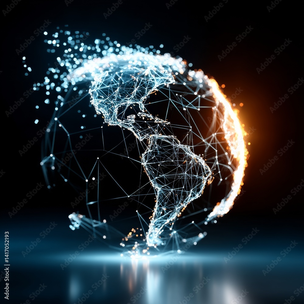 Poster Digital Earth Globe with Connected Lines, Representing Global Networks and Technology