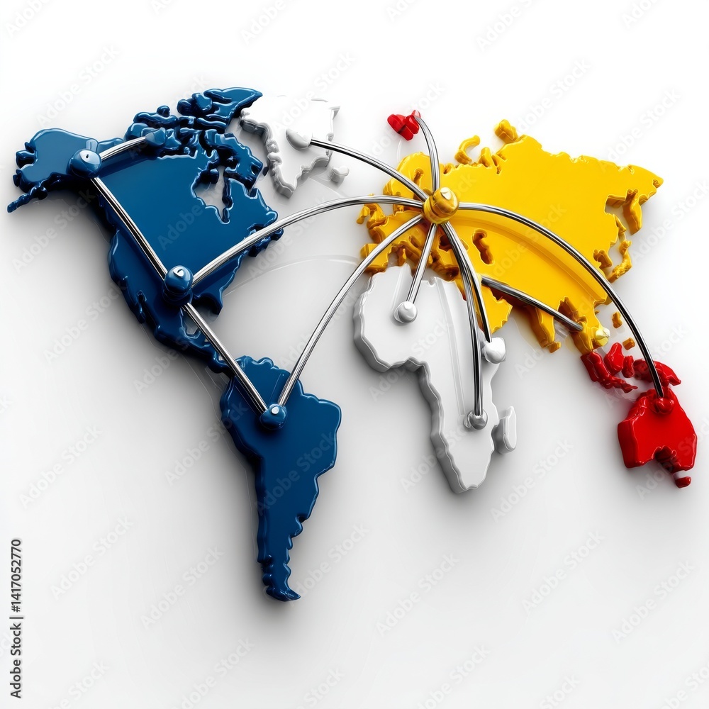 Fototapete global network: abstract world map with connections highlighting international relationships and com