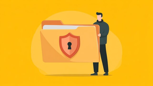 Man holding secure folder, emphasizing data protection, privacy, and confidentiality in digital age