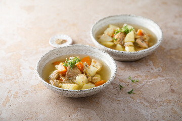 Homemade fish soup with vegetables