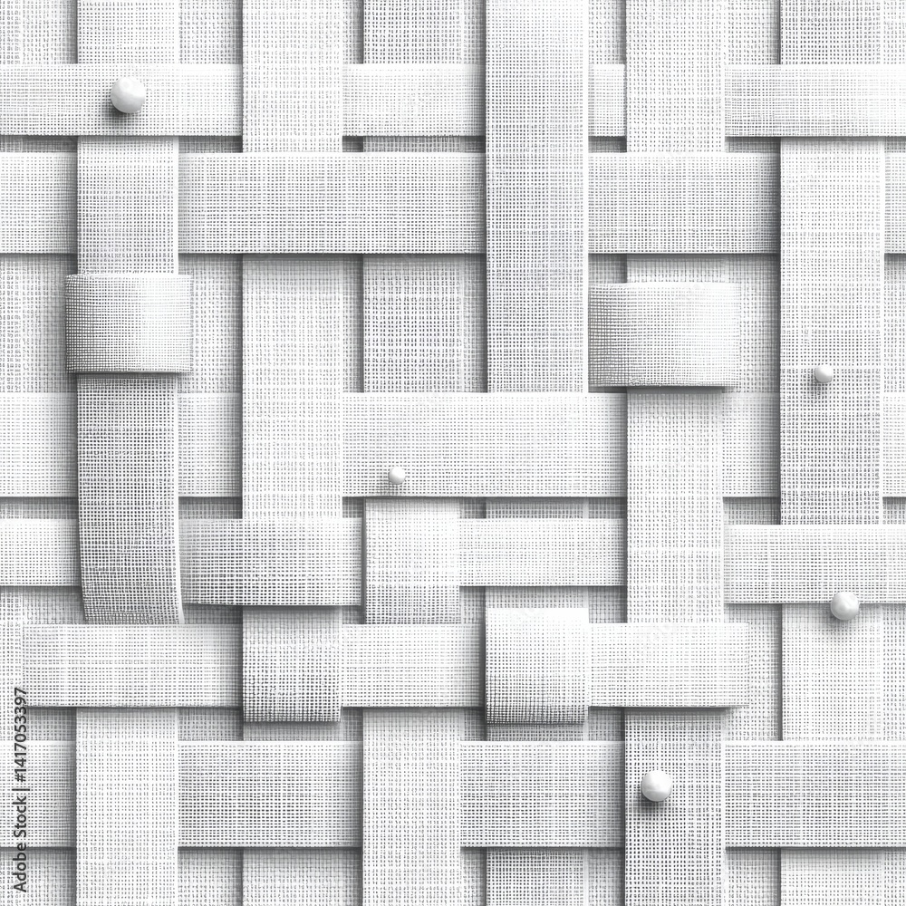 Poster Overlapping Textured White Bands with Spheres, Modern Abstract Weave Design
