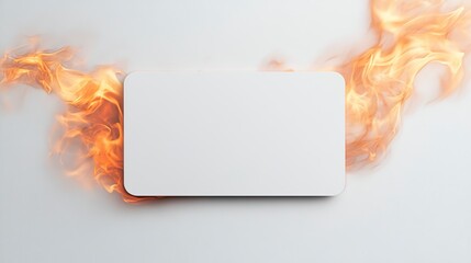 Obraz premium Empty business card mockup on white background with dynamic flames and rounded corners showcasing design potential