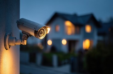 Home Security Camera System Monitors Property at Night with Infrared Illumination for Enhanced Surveillance and Protection.