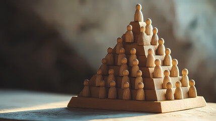 Building a hierarchy: A symbolic pyramid of wooden figures rises in a carefully constructed hierarchy, suggesting the structure of power, or team