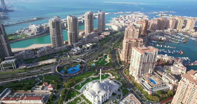 Aerial view of the Pearl-Qatar island in Doha, Qatar.