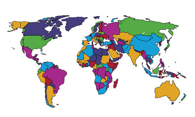 Obraz premium World map isolated on white background. for website layouts, background, education, precise, customizable, Travel worldwide, map silhouette backdrop, earth geography, political, reports.