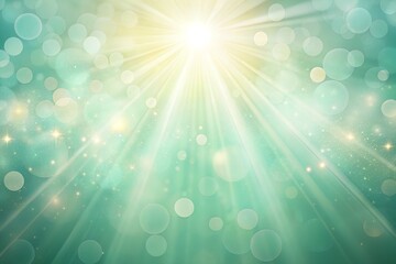 Serene green abstract with celestial light rays bokeh background