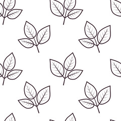 Elegant minimalist leaf pattern.  Simple line art design featuring repeating threeleaf sprigs on a white background. Perfect for textile prints, stationery, branding, and website backgrounds.