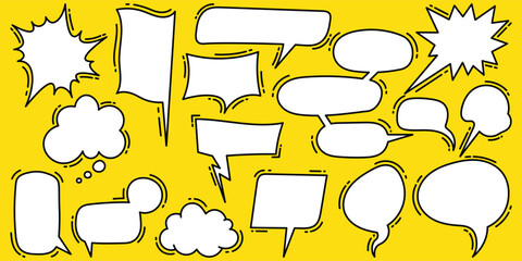 Obraz premium Set of comic speech bubbles. Hand drawn speech bubbles, retro. Pop art style. Vector illustration. Editable stroke