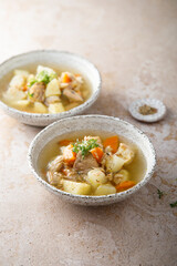 Homemade fish soup with vegetables