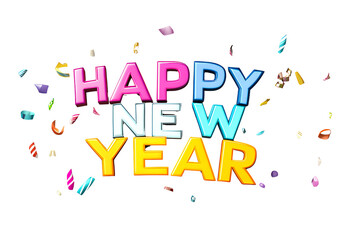 3D text "HAPPY NEW YEAR" on a transparent background, PNG file