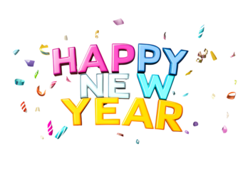 3D text "HAPPY NEW YEAR" on a transparent background, PNG file