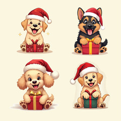 This Christmas holiday vector set features a cartoon Santa Claus and reindeer, perfect for winter celebration decorations and gift illustrations