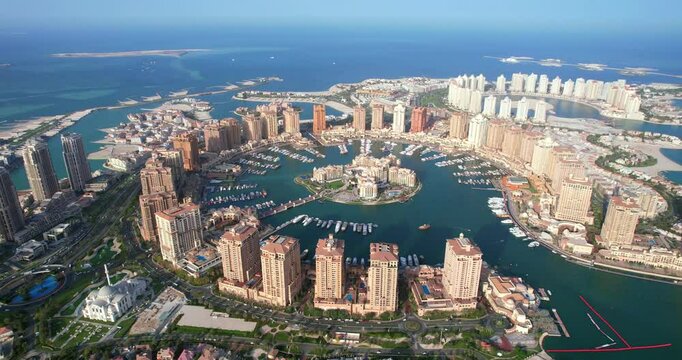 Aerial view of the Pearl-Qatar island in Doha, Qatar.