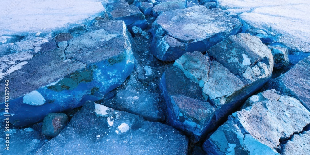 Poster The image is of a blue ice block with a rough surface
