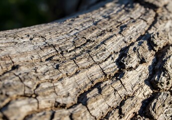 Obraz premium Close-up of textured tree bark, macro shot detail, nature background, weathered wood, cracked surface