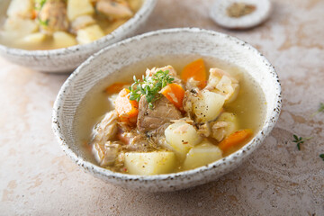 Homemade fish soup with vegetables
